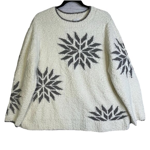 J JILL Sweater Size 2X Pullover Intarsia Gray Snowflake White Textured X Mas - Picture 1 of 14